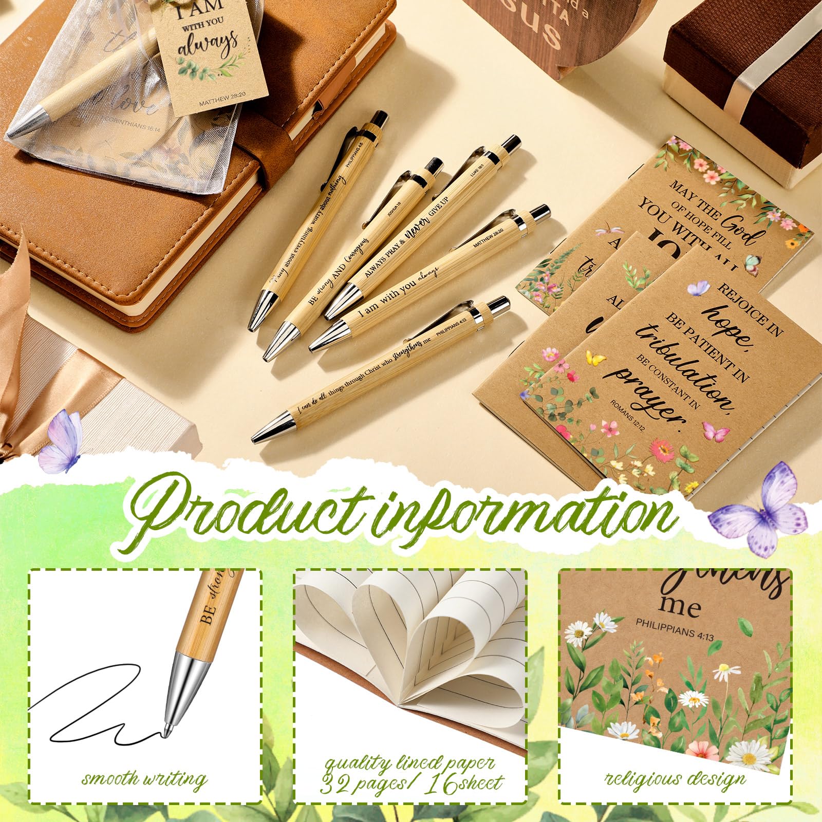 Qeeenar 200 Pcs Christian Gift Bulk Set Bible Verse, Retro Color, Floral