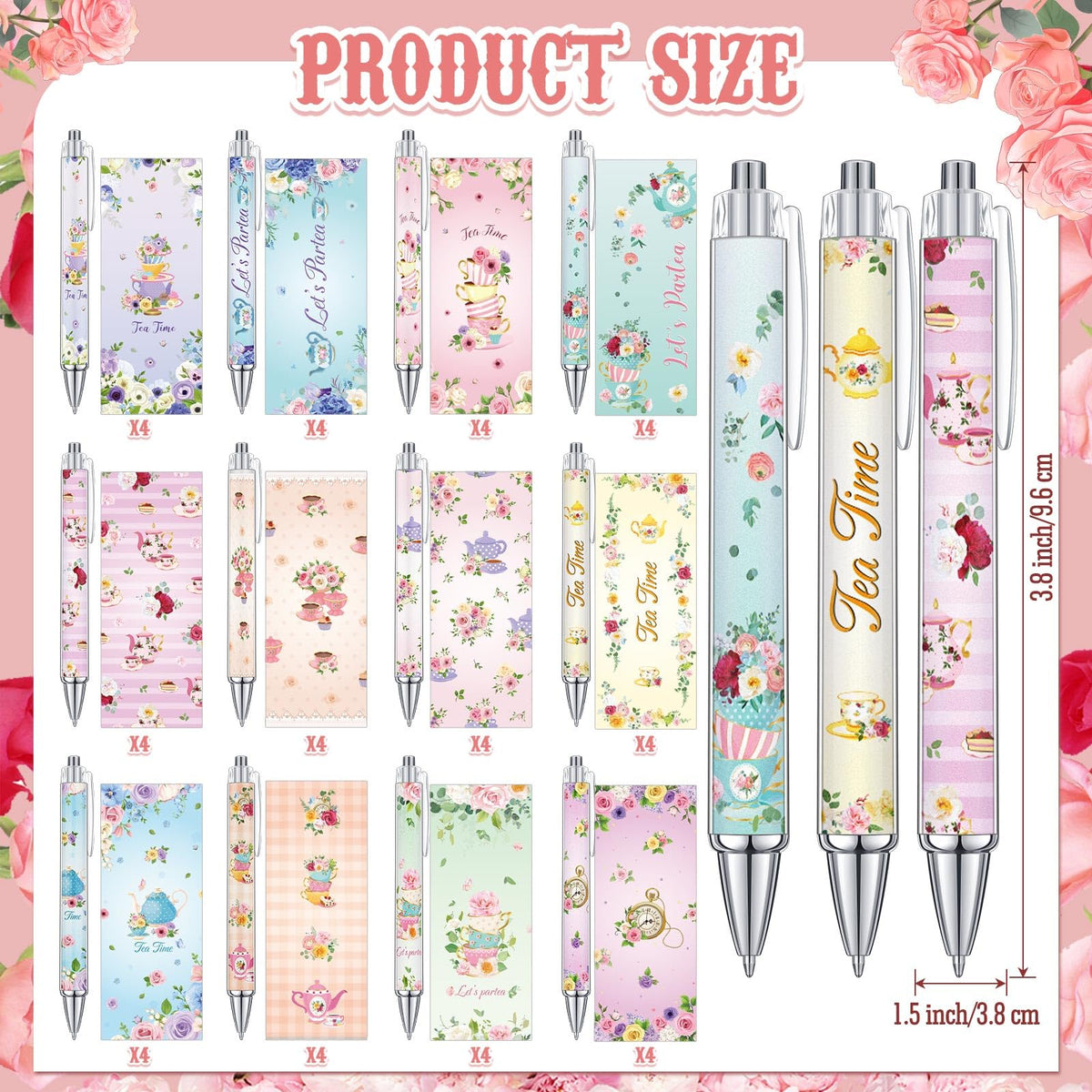 Cholemy 48 Pcs Floral Tea Party Favors Tea Party Ink Pens Vintage Teapot Pens Bulk Fancy