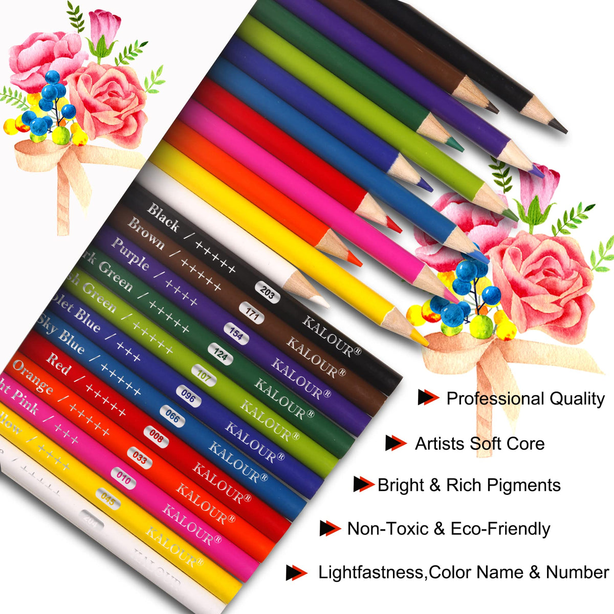 KALOUR Premium Colored Pencils Bulk,12 Assorted Vibrant Colors,240 Count Total,School Classroom