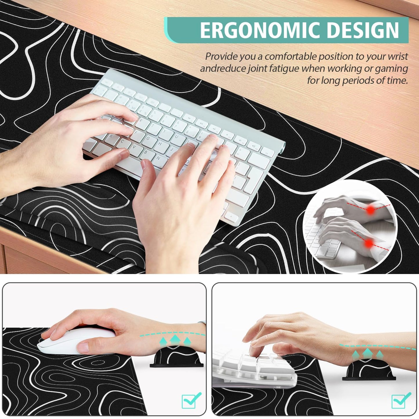 4 in 1 Large Mouse Pad,Keyboard Wrist Rest Set,Desk Mat with Stitched Edges Thicken Desk Pad,Wrist