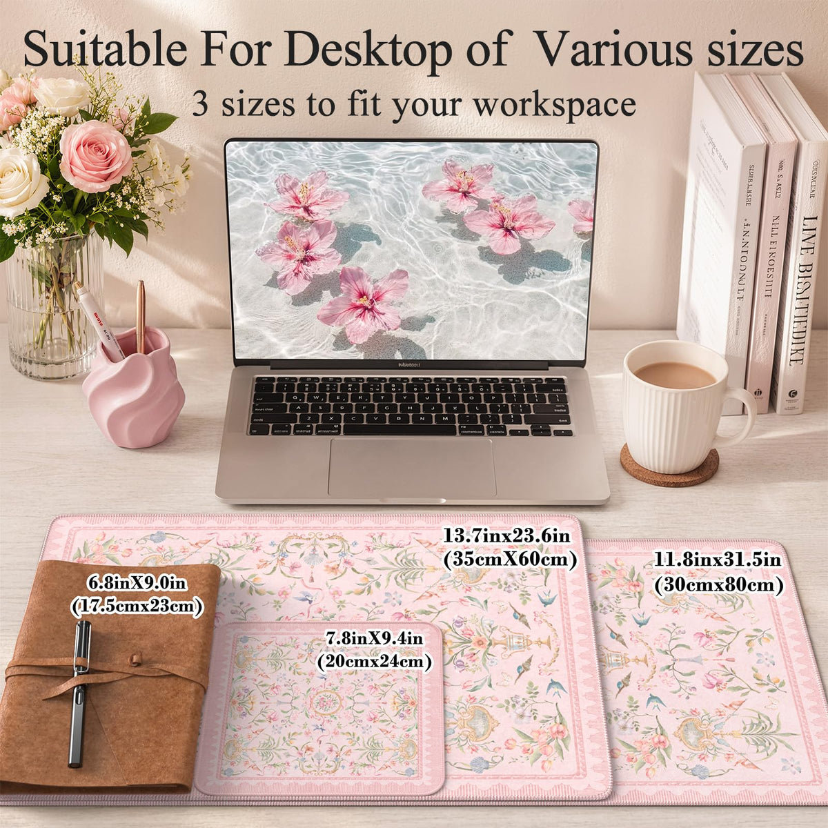 HAOCOO Pink Desk Cover Mat, 31.5" x 11.8" Computer Mat for Office Desk
