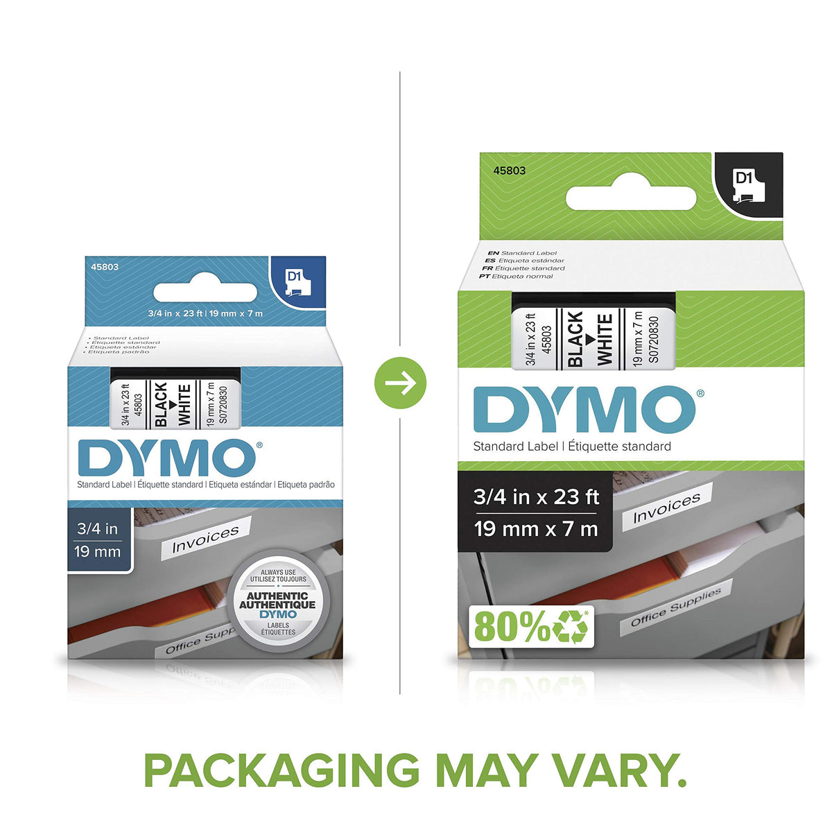 DYMO Authentic Standard D1 Labeling Tape for LabelManager Label Makers, Black Print on White Tape