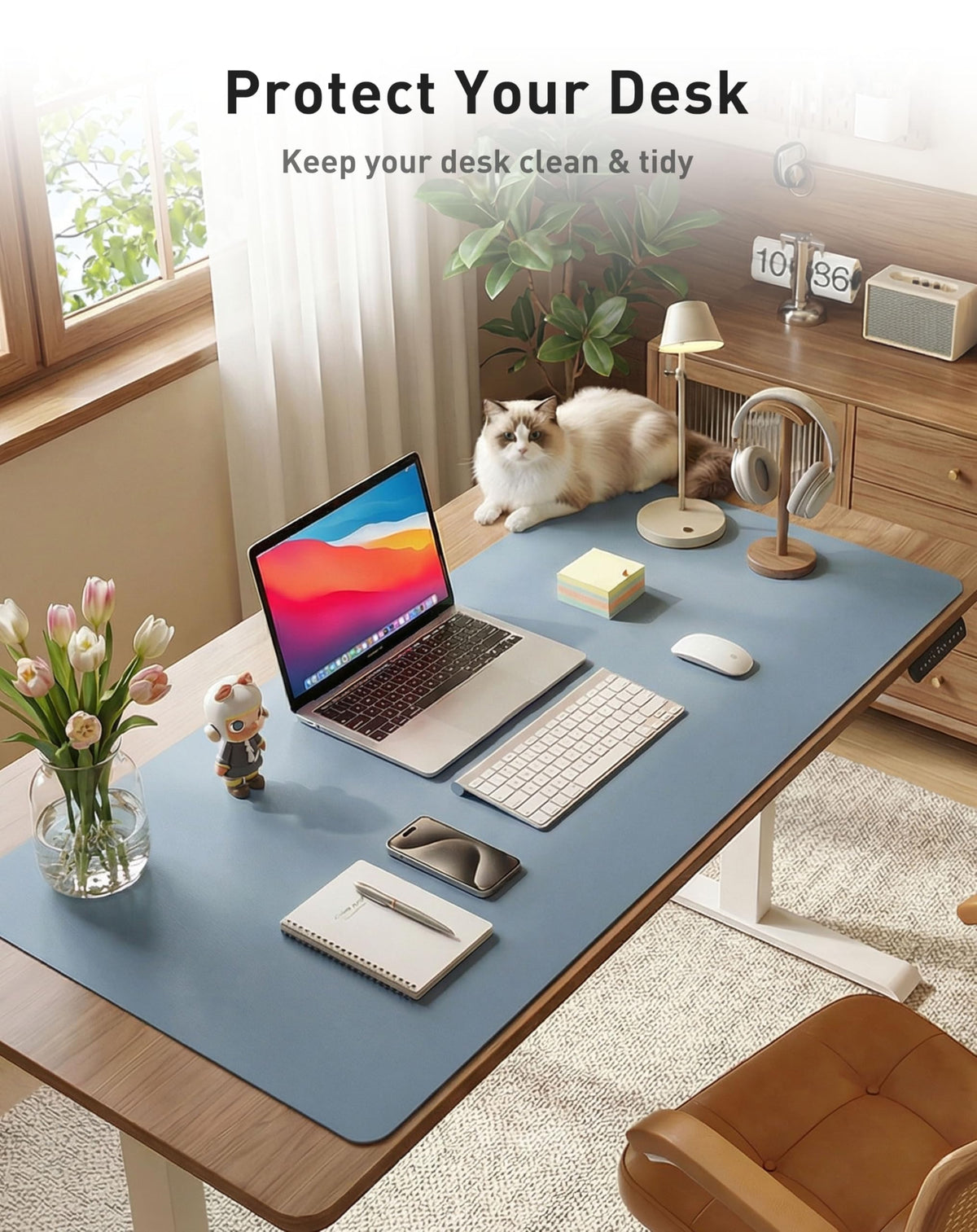 Aothia Faux Leather Desk Mat - Large Mouse Pad, Non-Slip PU Leather Blotter, Waterproof Writing