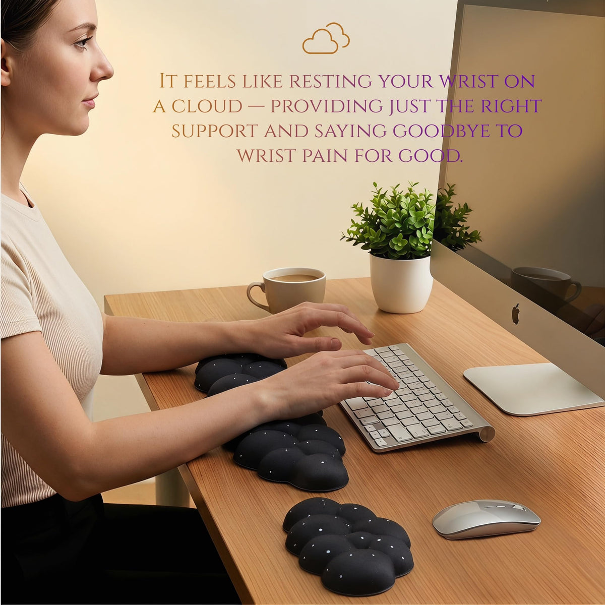 LJYZMD Silky Cloud Wrist Rest Set for Keyboard & Mouse, 16.9", Black Star