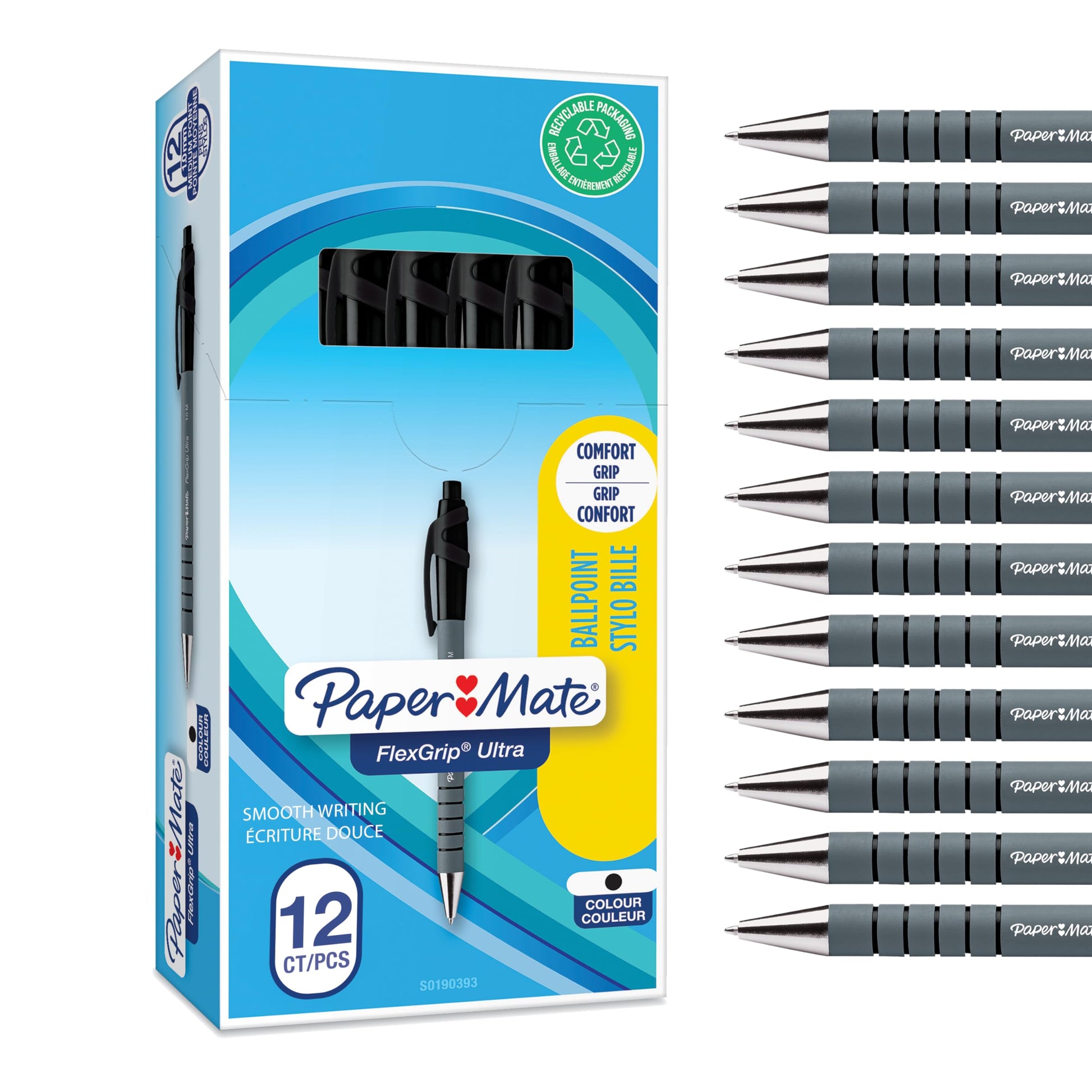 Paper Mate Flexgrip Ultra Retractable Ballpoint Pens | Medium Point (1.0mm) | Black | 12 Count