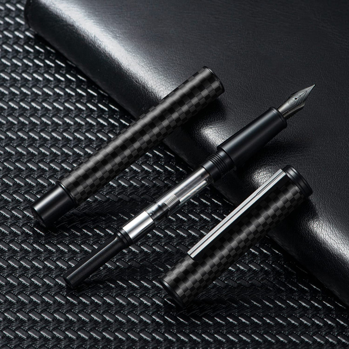 Hongdian Black Carbon Fiber Fountain Pen Extra Fine Nib Elegant Design Smooth Writer with