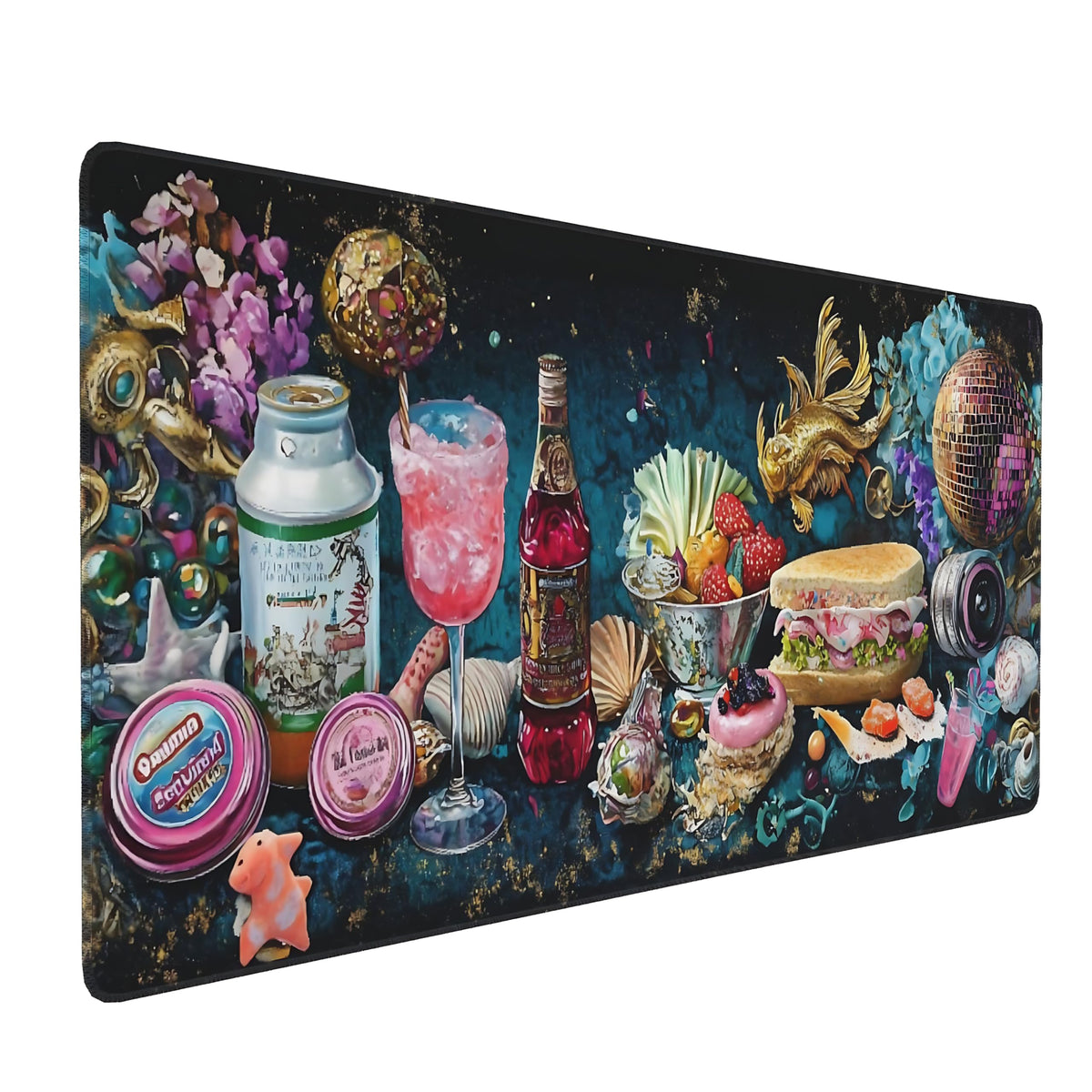 Aesthetic Party Gaming Mouse Pad, Blue Pink Pop Art Desk Mat with Anti-Slip Base & Stitched Edges