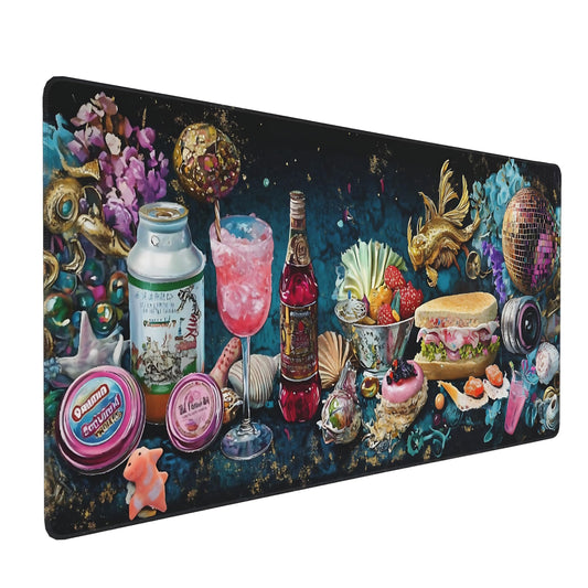 Aesthetic Party Gaming Mouse Pad, Blue Pink Pop Art Desk Mat with Anti-Slip Base & Stitched Edges