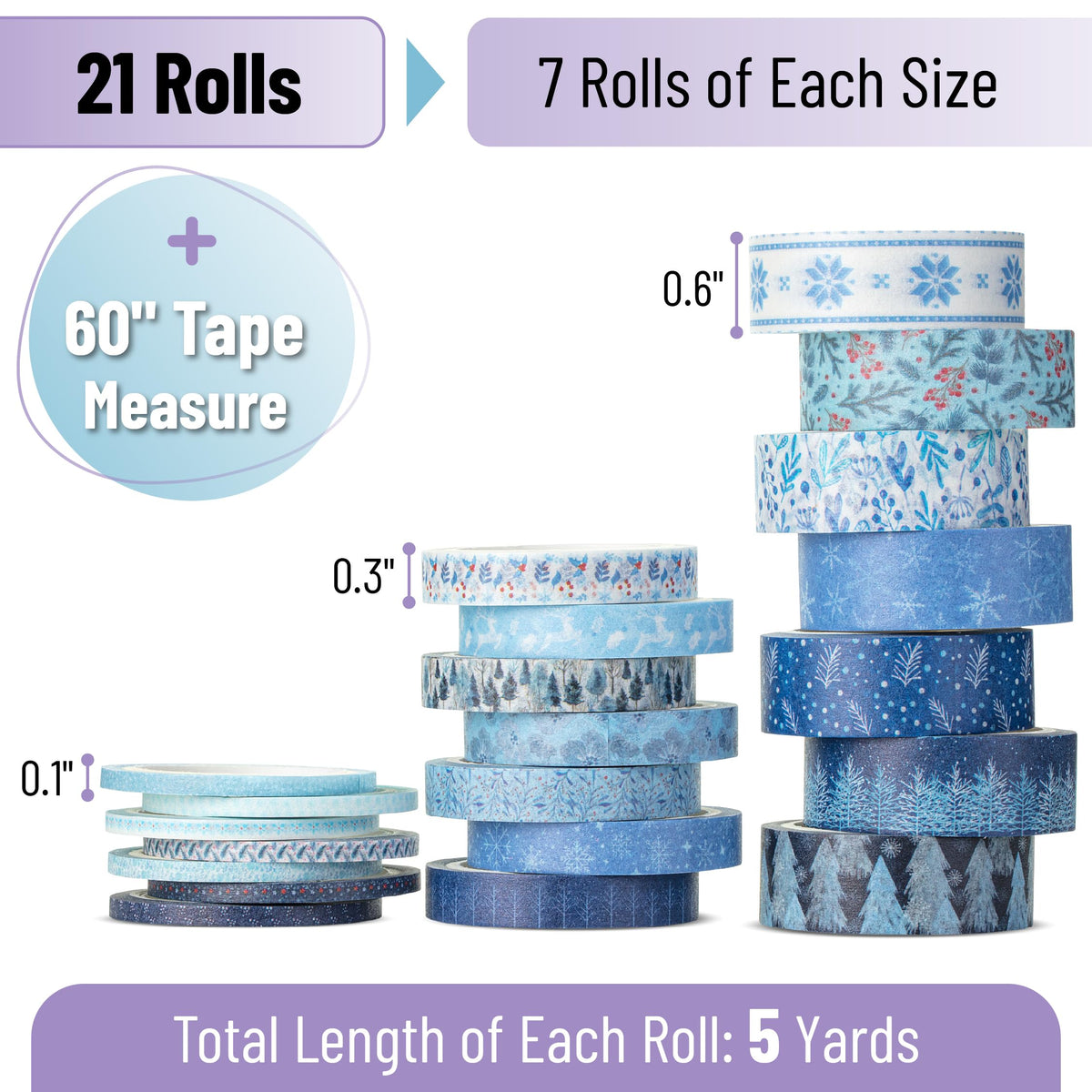 Mr. Pen- Washi Tape Set, 21 Rolls, Assorted Sizes, 5 Yards/Roll