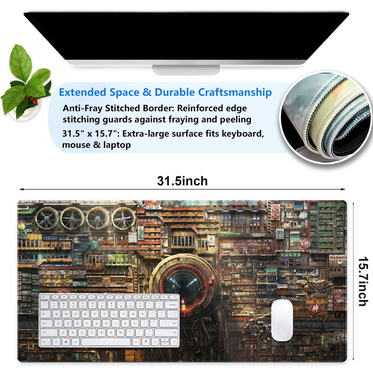 Cyberpunk Mech Desk Mat, Sci-Fi City Large Gaming Mouse Pad