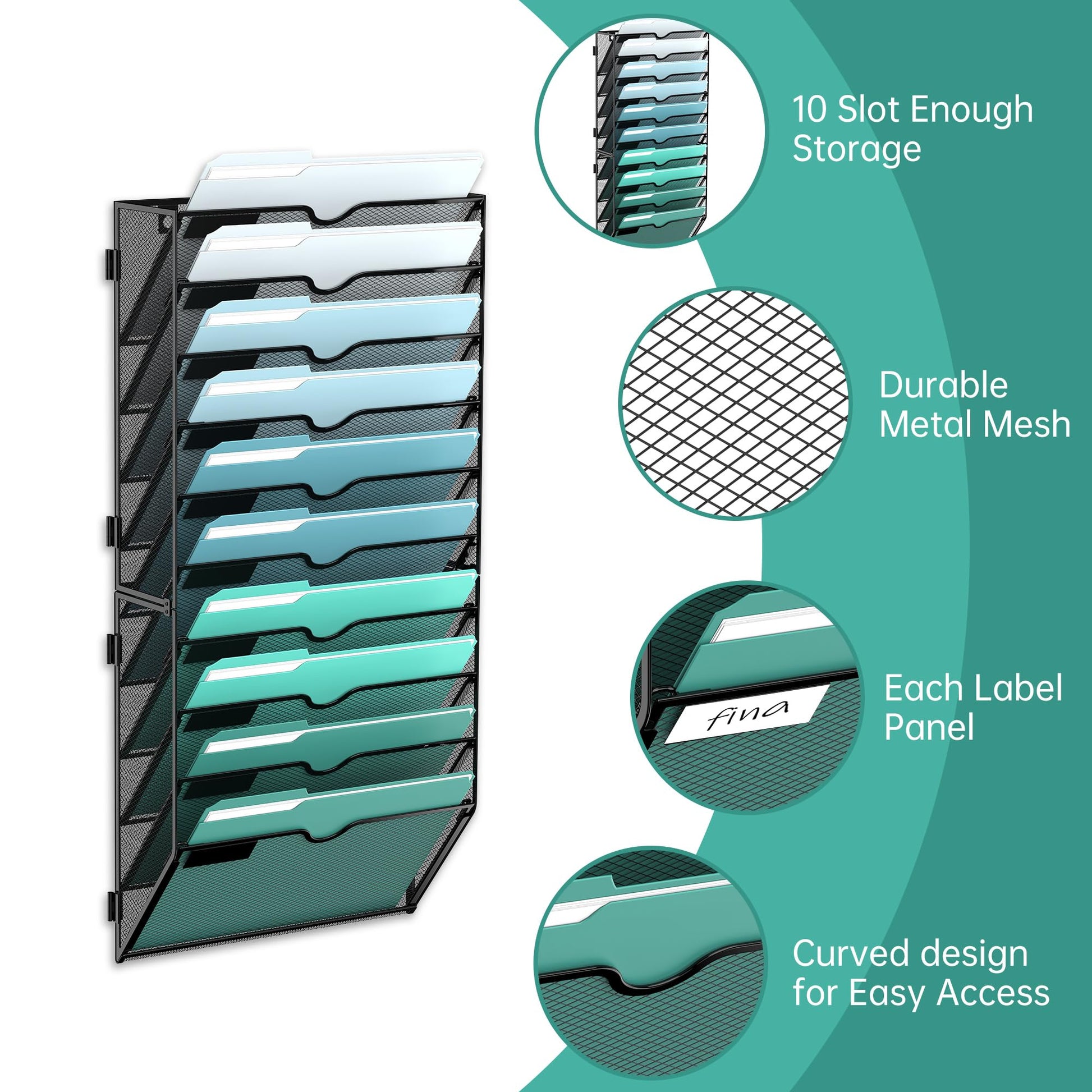 10-Tier Wall File Organizer, Hanging File Holder, Wall Mounted Mail Sorter