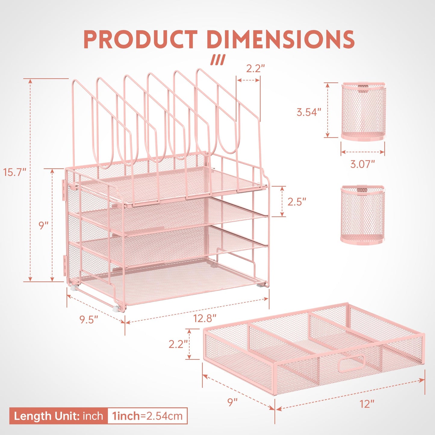DALTACK 4-Tier Mesh Desk Organizer with Drawer, Desktop Organizer with 5 Vertical File Holders and