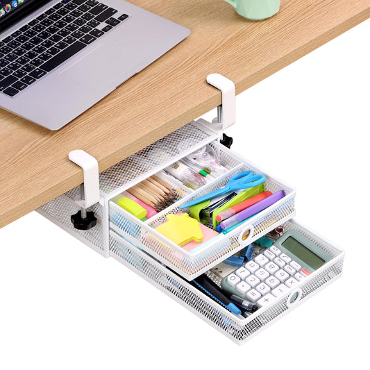 Under Desk Drawer, Clamp on Desk Organizer Slide Out Table Storage No Drill