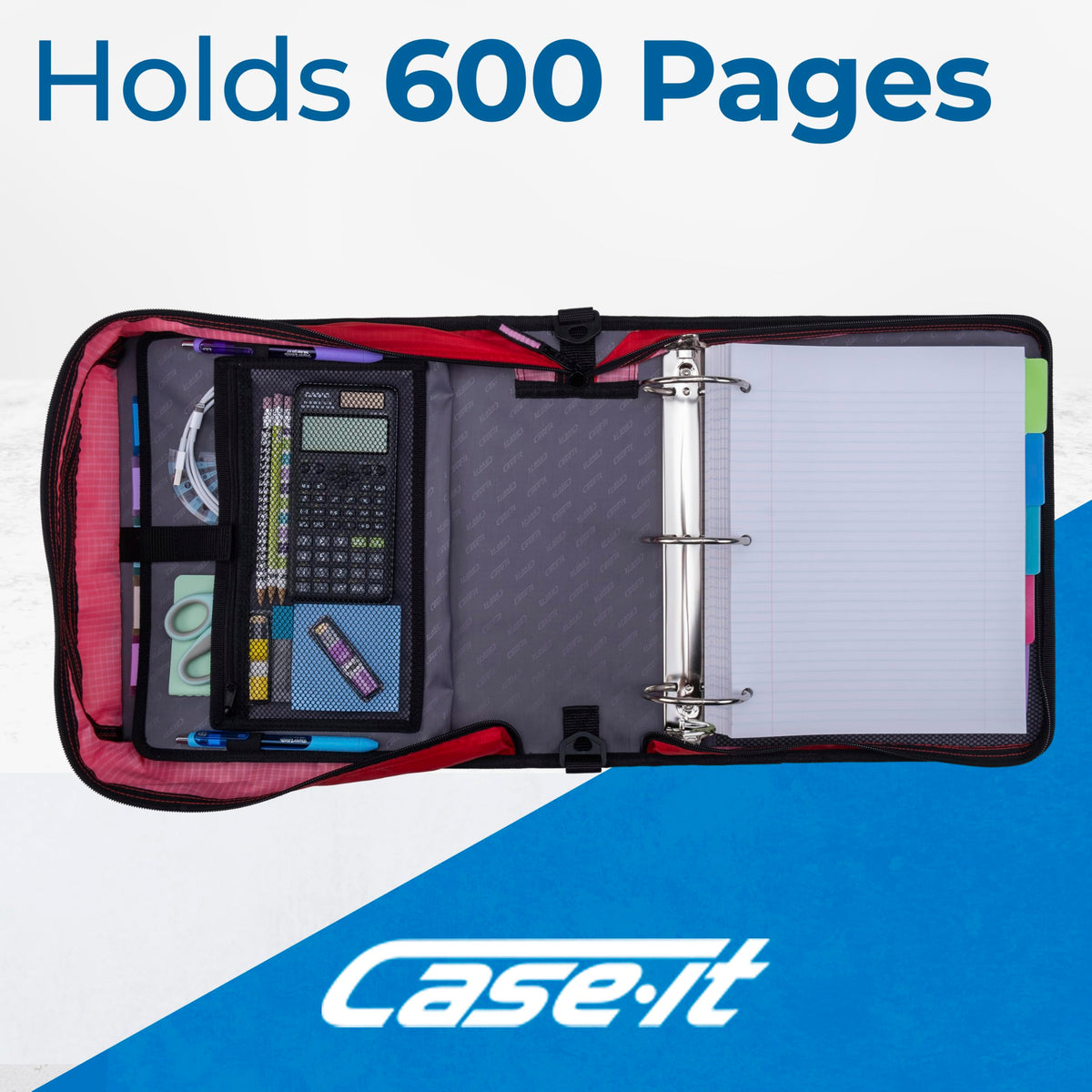 Case-it School Zipper Binder | 3" O-Rings | 600-Sheet | D-146 Unicorn Magic