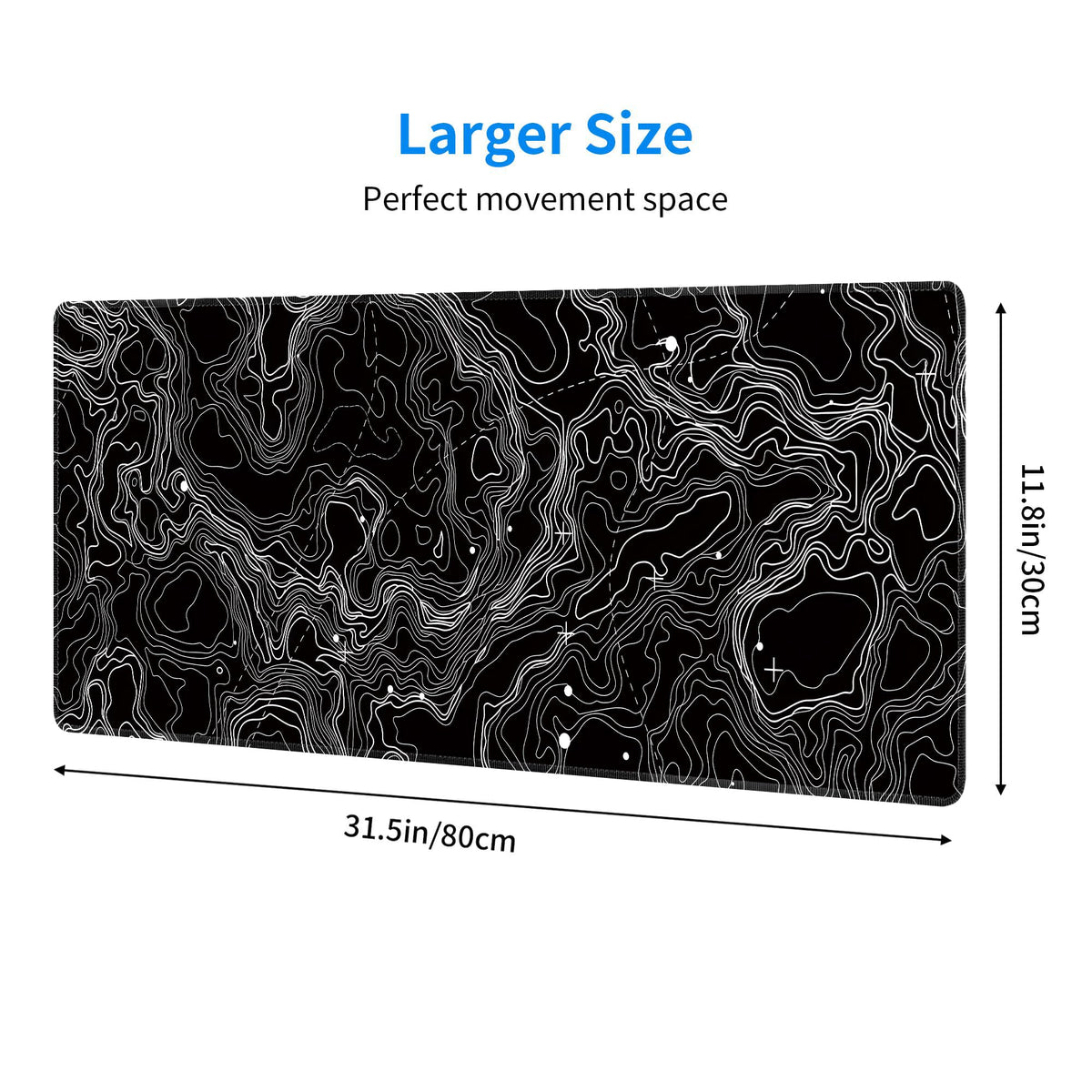 Black with White Topographic Line Large Mouse Pad,Gaming Keyboard Desk Pad,Extended Mouse Mat