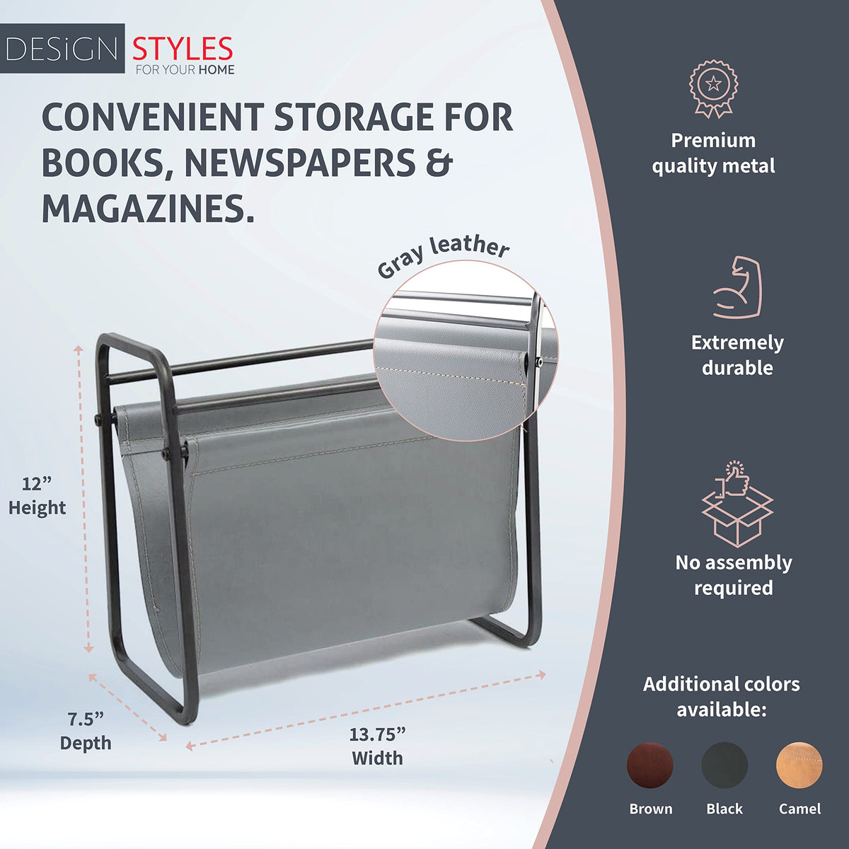 Designstyles Desktop Magazine Holder – Free Standing Floor, Desk and Table Top Storage and Display