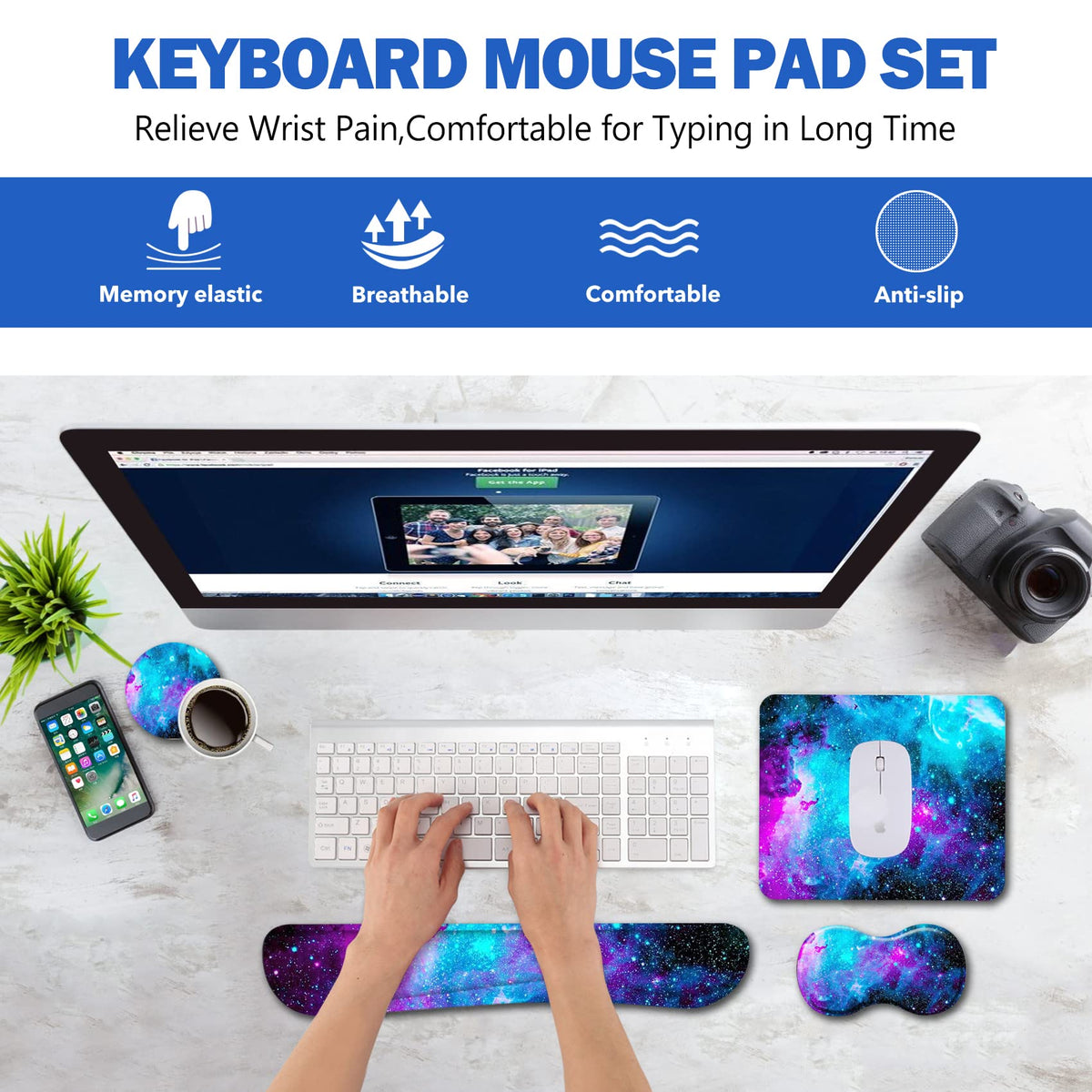 AIMSA Keyboard Wrist Rest Support + Mouse Pad + Mouse Wrist Rest + Coaster, Ergonomic Memory Foam
