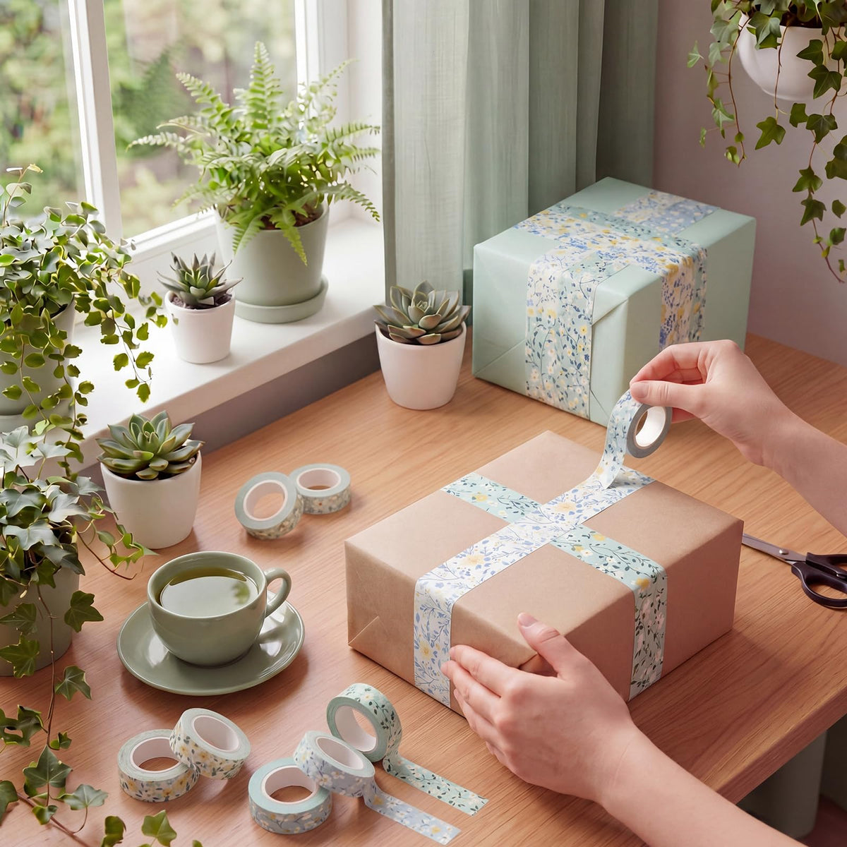 YooNotee 12 Rolls Floral Washi Tape Set,Blue,Wildflower