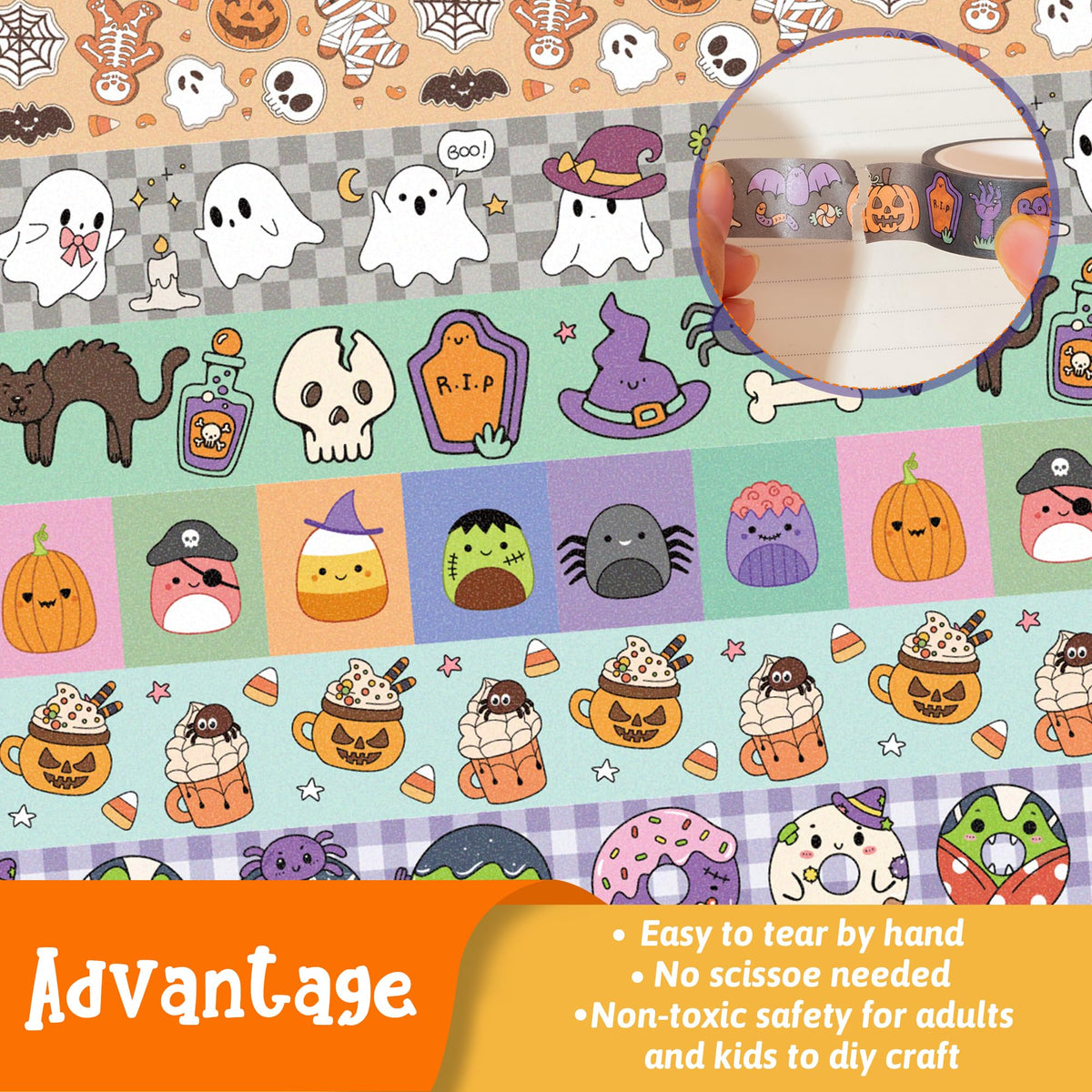 BkeeCten Halloween Cute Washi Tape for DIY Craft Gift Wrapping Scrapbook