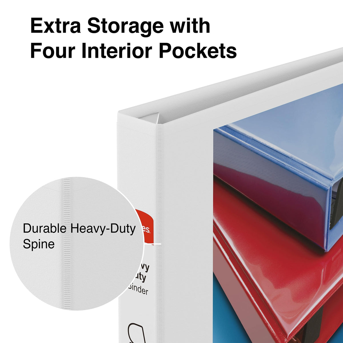 Staples Heavy Duty 1" 3-Ring View Binder, D-Ring, White, 4/Pack