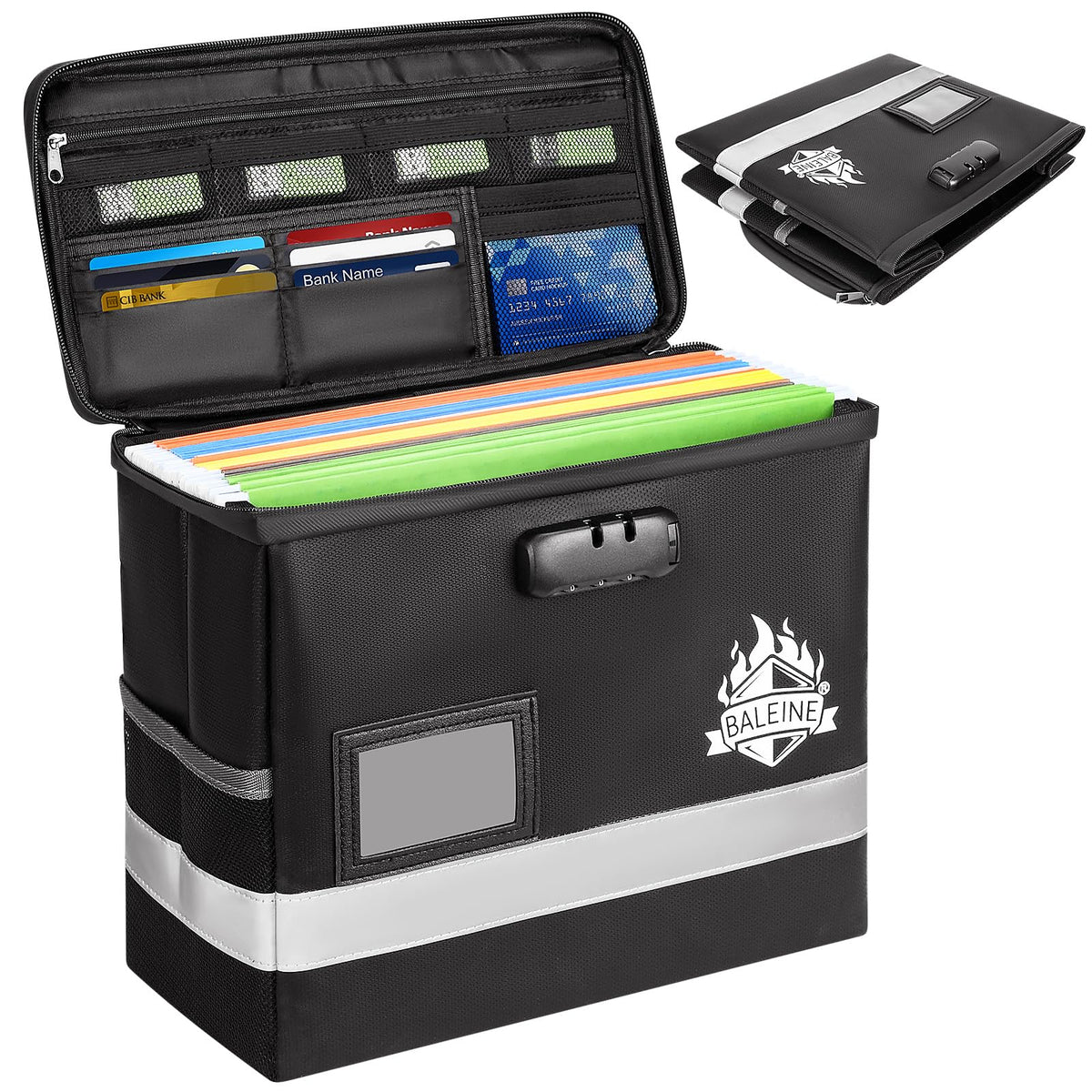 BALEINE Fireproof Document Box with Lock, Portable Fireproof Document Bag Waterproof Fire Proof