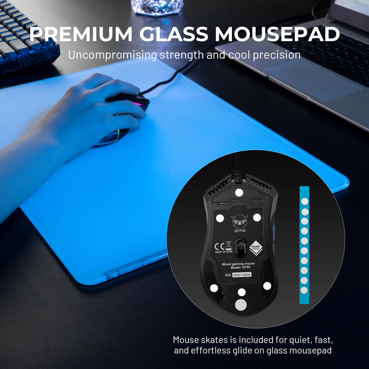 XVX White Glass Mouse Pad 4.0, Hard Mousepad for Gaming,Ultra-Smooth Micro-Etched Surface with