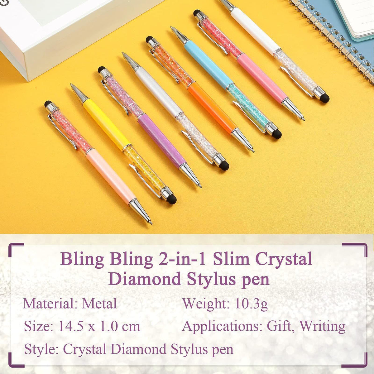 HESTYA 26 Pcs Crystal Stylus Ballpoint Pens 2-in-1 for Women, Cold Colors