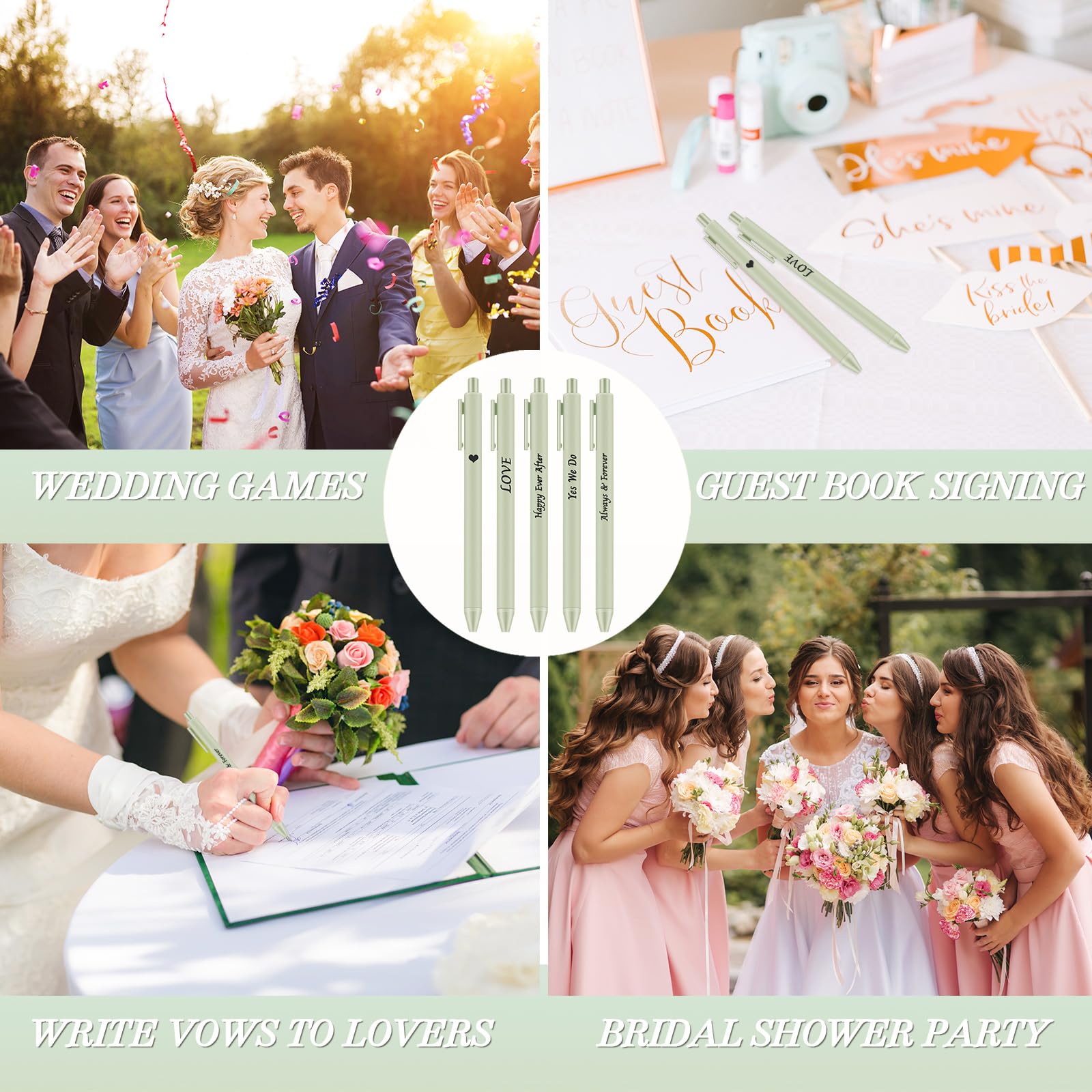 Ctosree 50 Pcs Bridal Shower Pens Wedding Pens for Guest Book Black Ink Retractable Ballpoint Pen