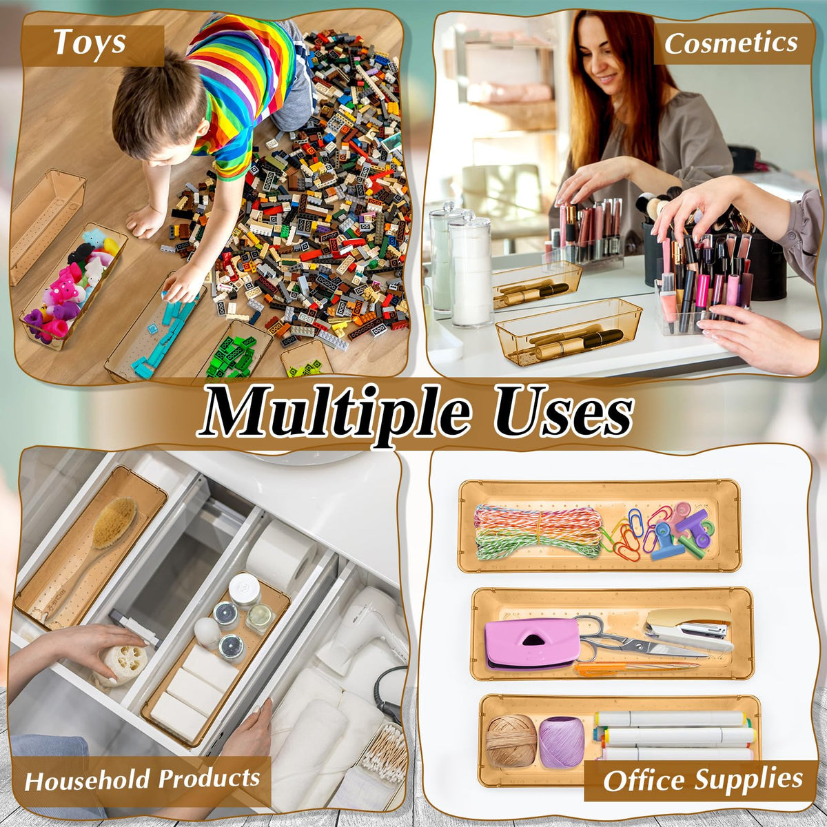 Maitys 12 Pcs Clear Drawer Organizer 9 x 3 x 2 Inches Plastic Rectangle Trays Makeup Vanity Storage
