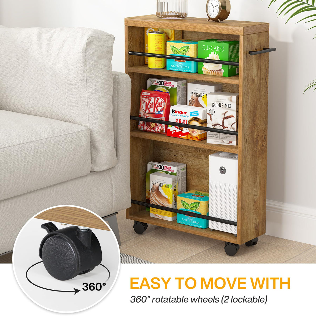 Tribesigns Slim Storage Cart, Rolling Narrow Kitchen Cart on Wheels for Small Place, 4-Tier Slide