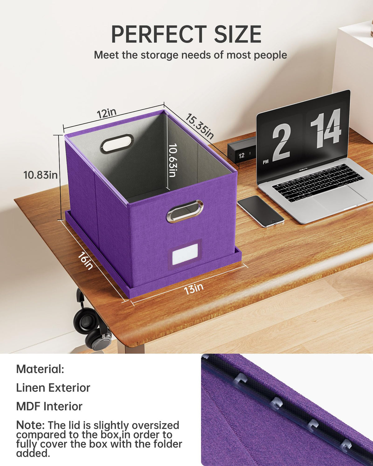 Oterri 2 Pack File Storage Organizer, Filing Box, Portable File Box with Lid, Fit for Letter/Legal