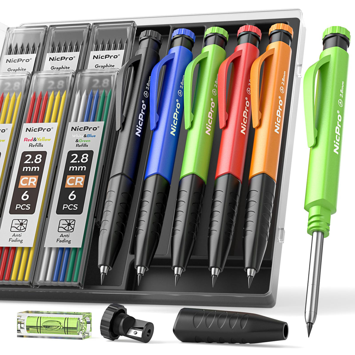 Nicpro Carpenter Pencil with Sharpener, 5 Pack Pencils for Construction