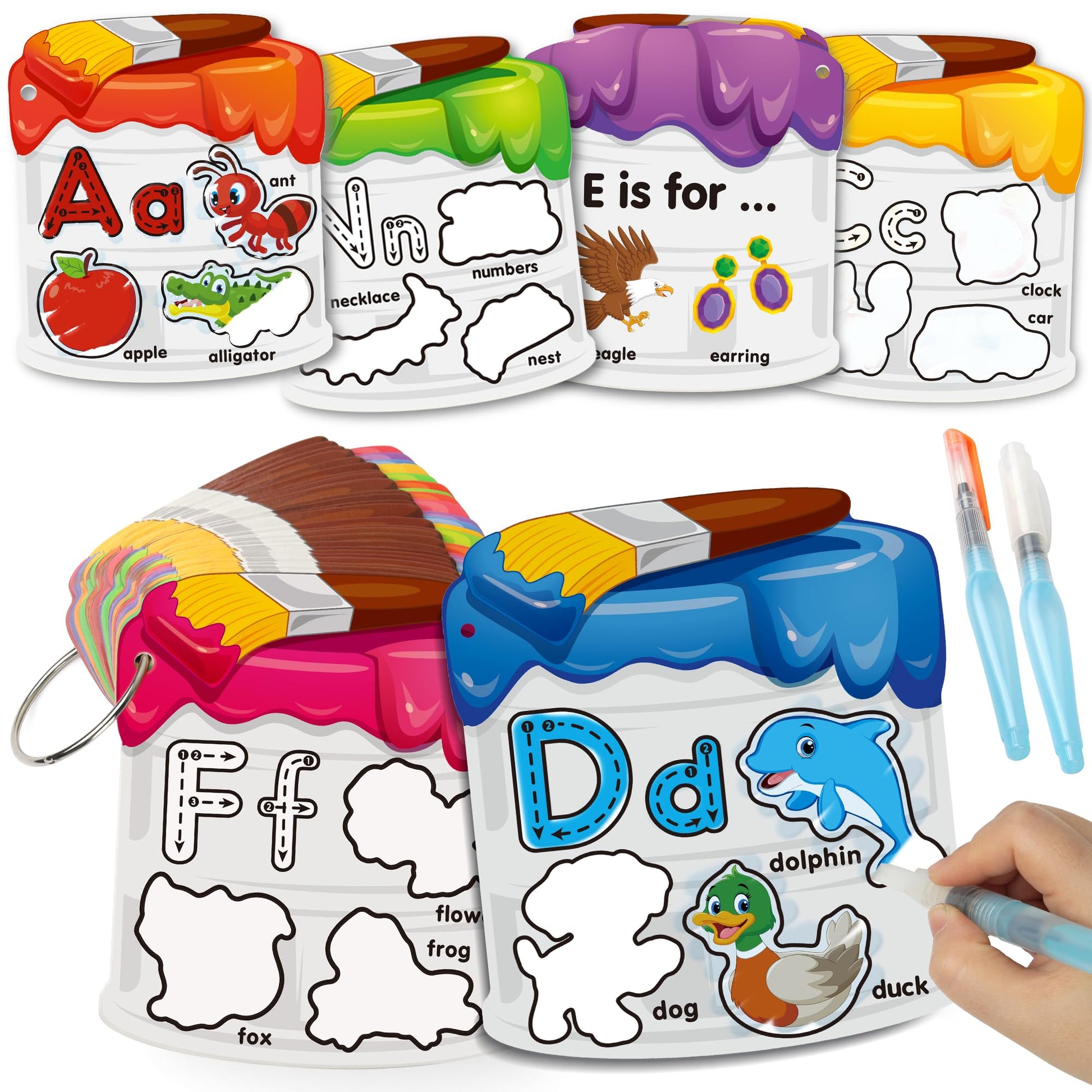Coogam Water Painting Cards with Learning Alphabet, Reusable Aqua Painting Doddle Vocabulary Flash