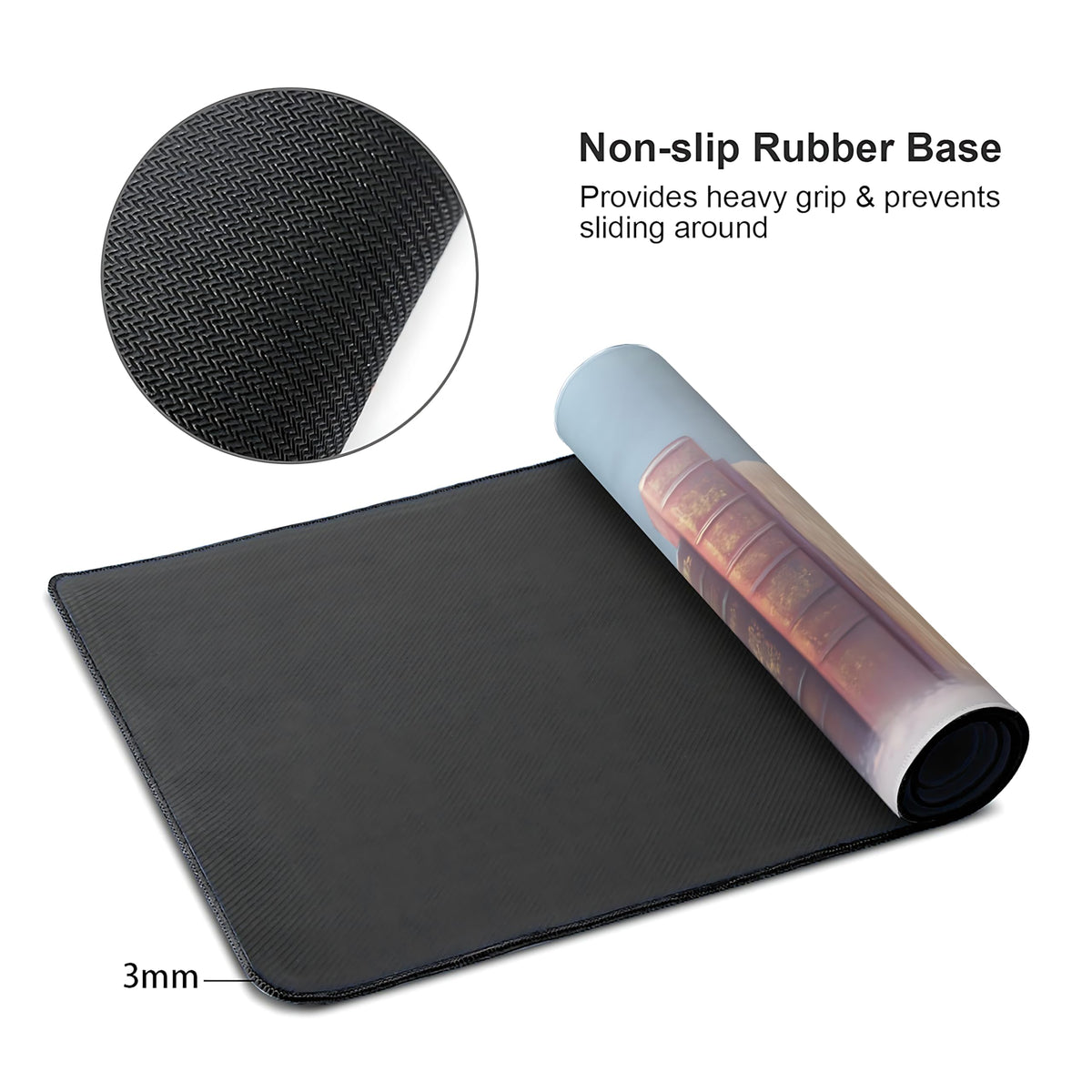 Cute Floral Aesthetic Book Gaming Mouse Pad, Blue Pink Dreamy Desk Mat with Anti-Slip Base &