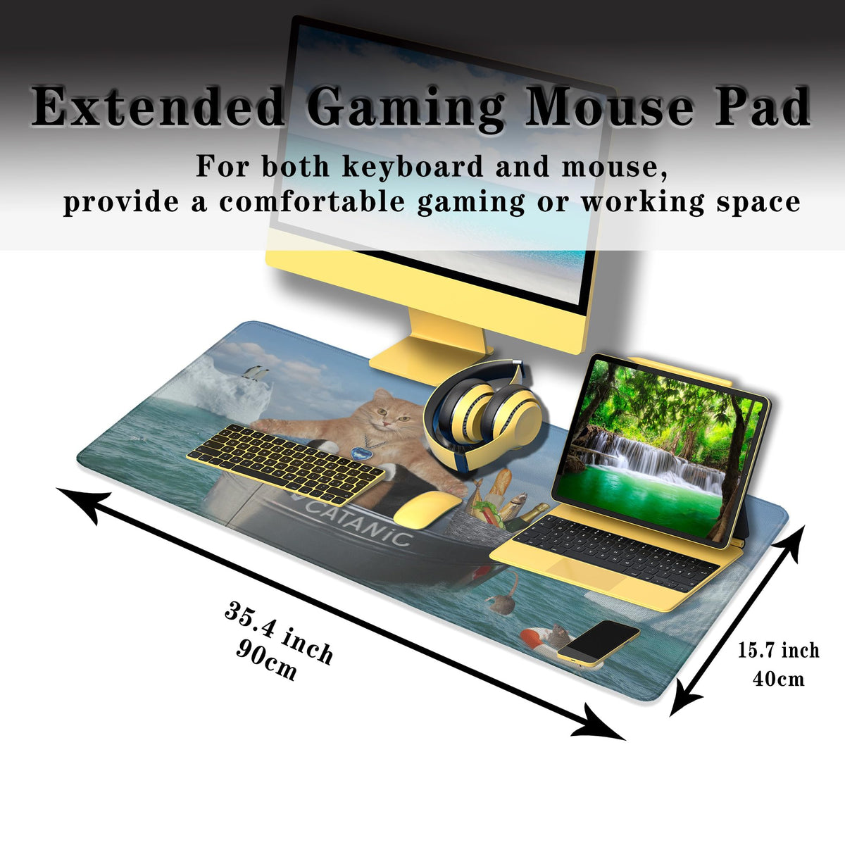 Samgula XXL Mouse Pad - Funny Cats Desktop Computer Mat, Large Desk Pads, Non-Slip Rubber Base
