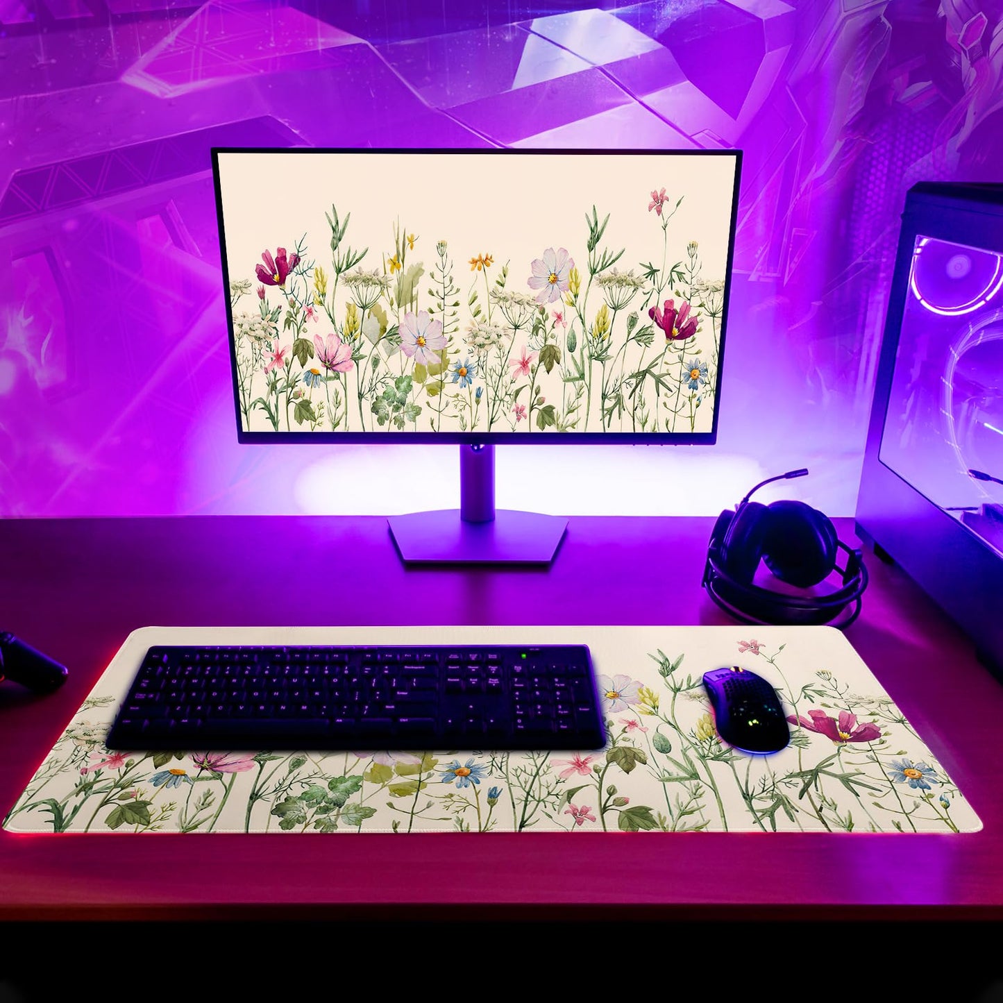 Flower Gaming Mouse Pad Large Mouse Pad for Keyboard and Mousepad Desk Mat with 3mm Non-Slip Base