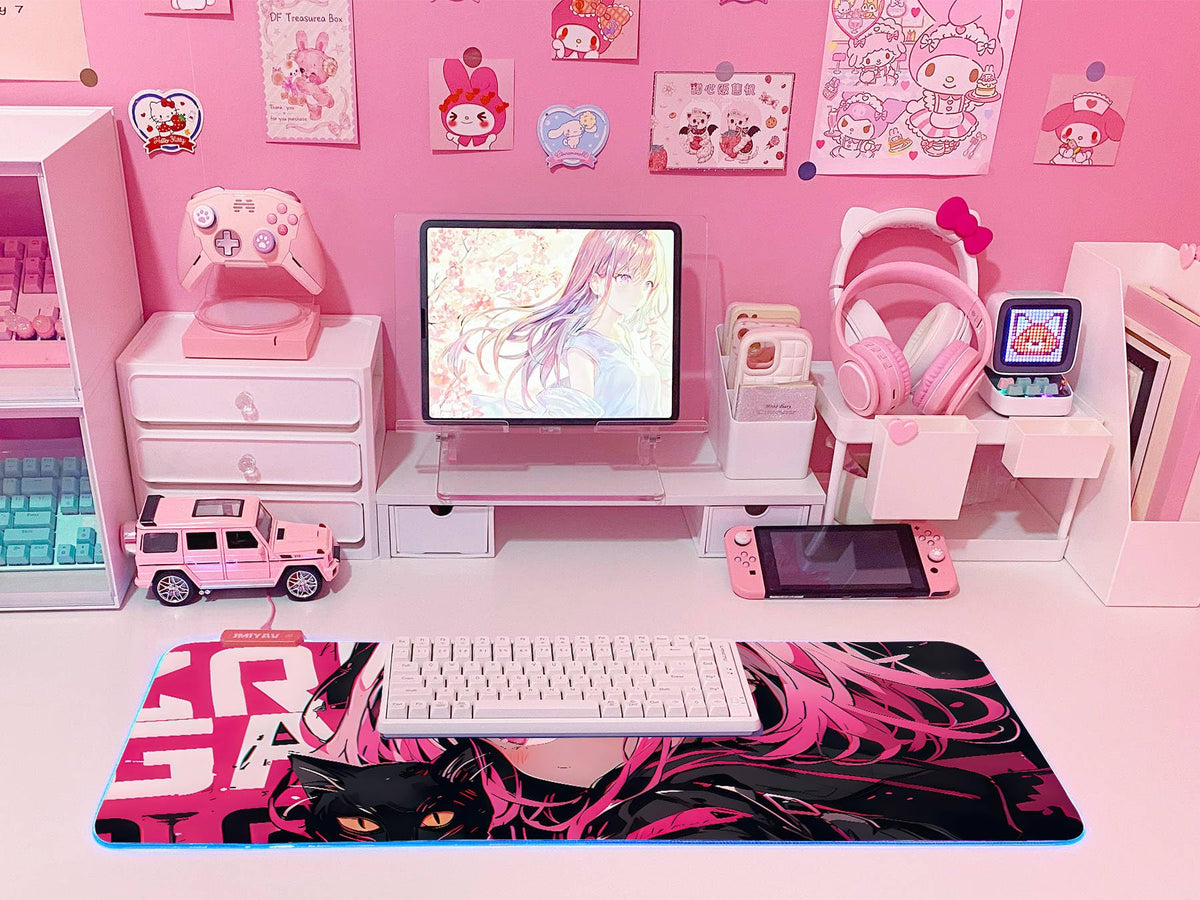 JMIYAV Pink RGB Gaming Mouse Pad 31.5x12 Inch PC XL Large Extended Glowing Led Light Up Desk Pad