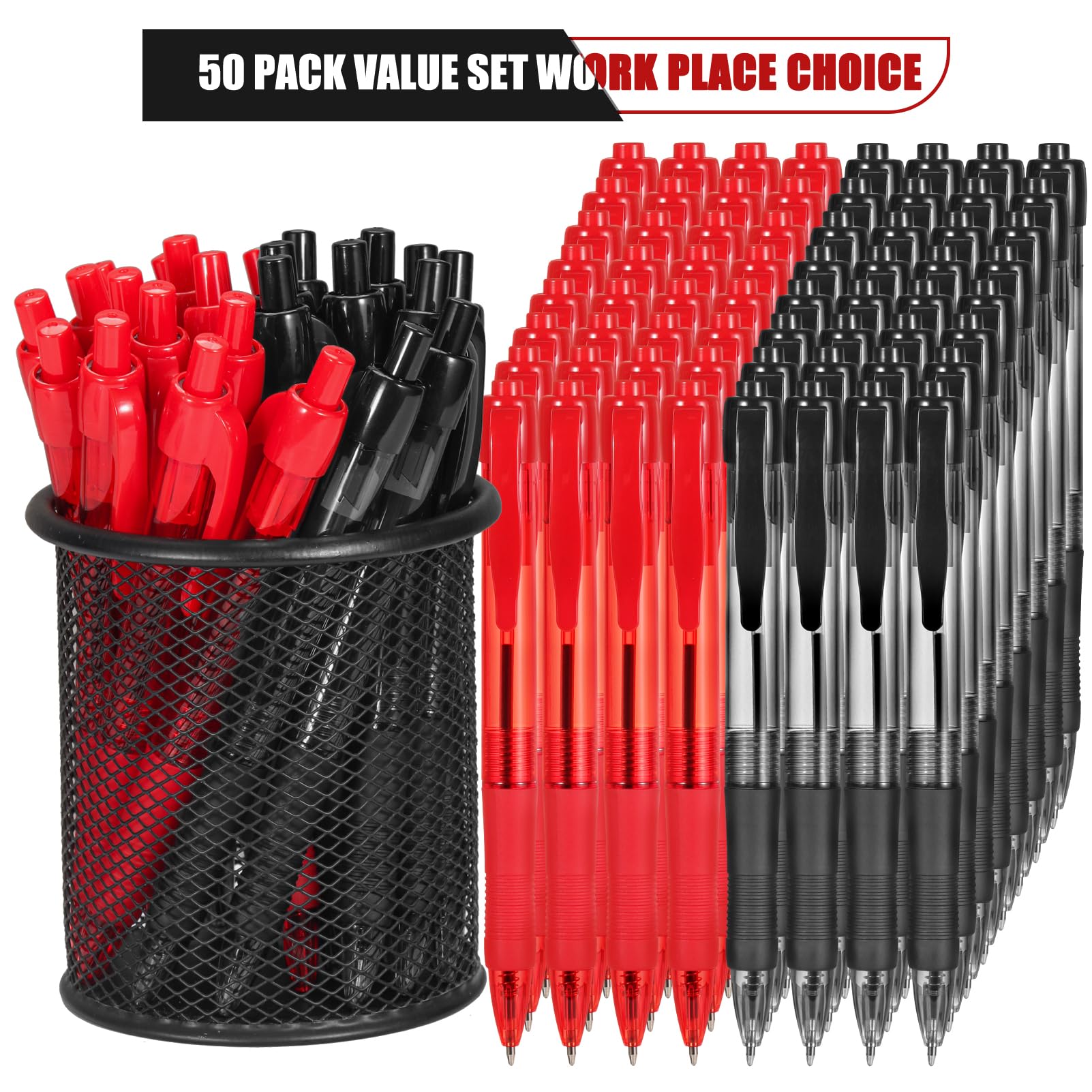 deegtran Pens Bulk, 50 Pack No Bleed Black & Red Ink Click Pens with Soft Grip, Wholesale