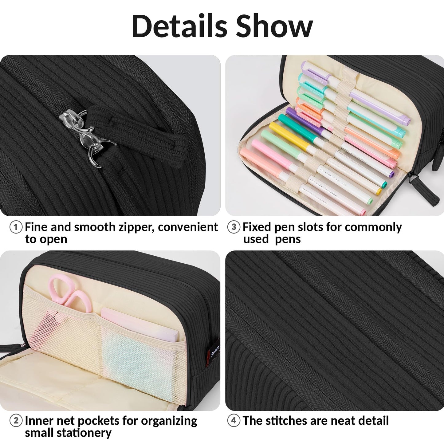 Sooez Big Capacity Pencil Case Pen Pouch, Soft Corduroy Pencil Bag