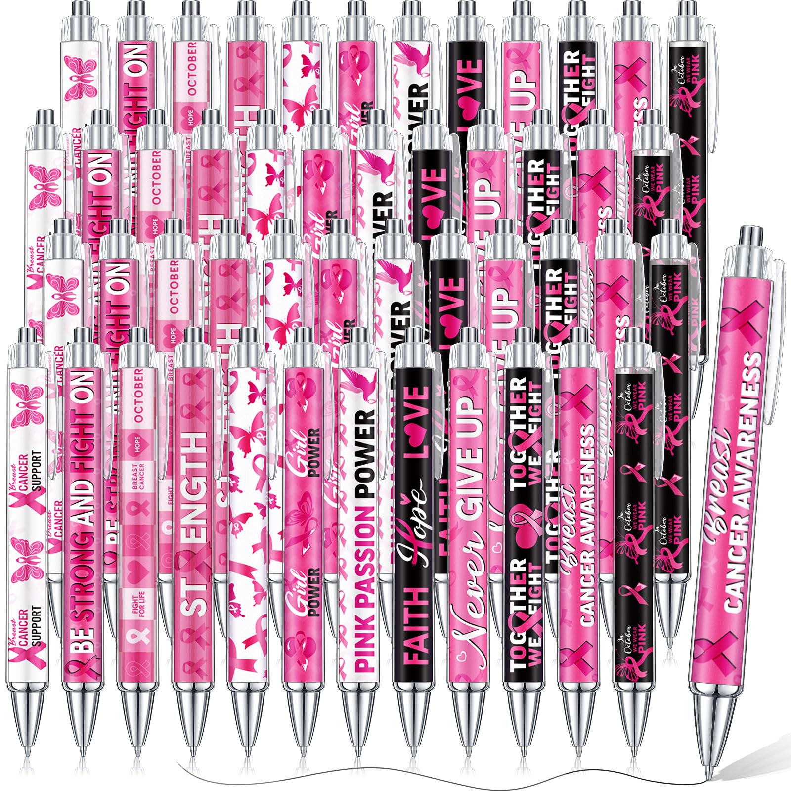 Cholemy 96 Pcs Breast Cancer Pen Bulk Retractable Ballpoint Black Ink