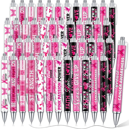 Cholemy 96 Pcs Breast Cancer Pen Bulk Retractable Ballpoint Black Ink