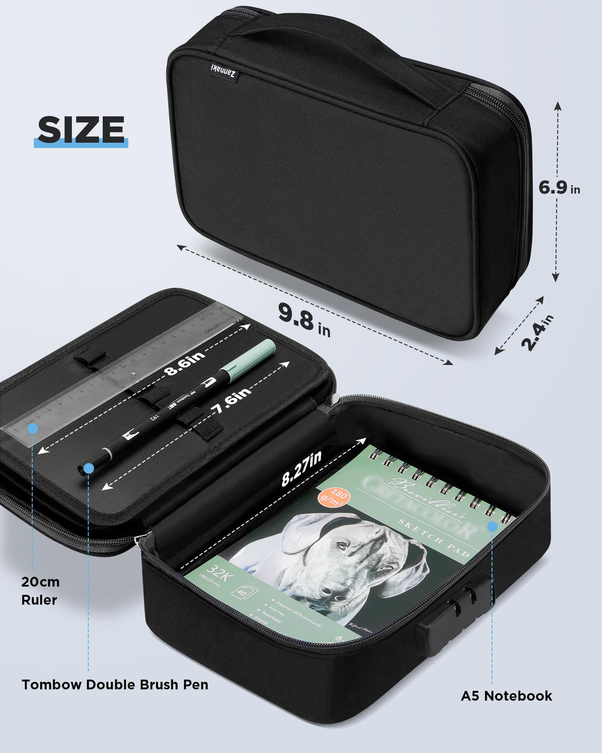 Zannaki Big Capacity Storage Pouch Marker Pen Pencil Case Simple Stationery Bag Box Art Tool &