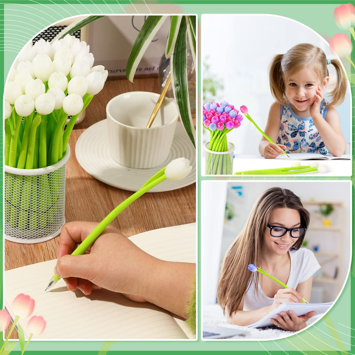 SANNIX Color Changing Tulip Flower Pens, 50Pcs Novely Fun Tulip Gel Ink Pen