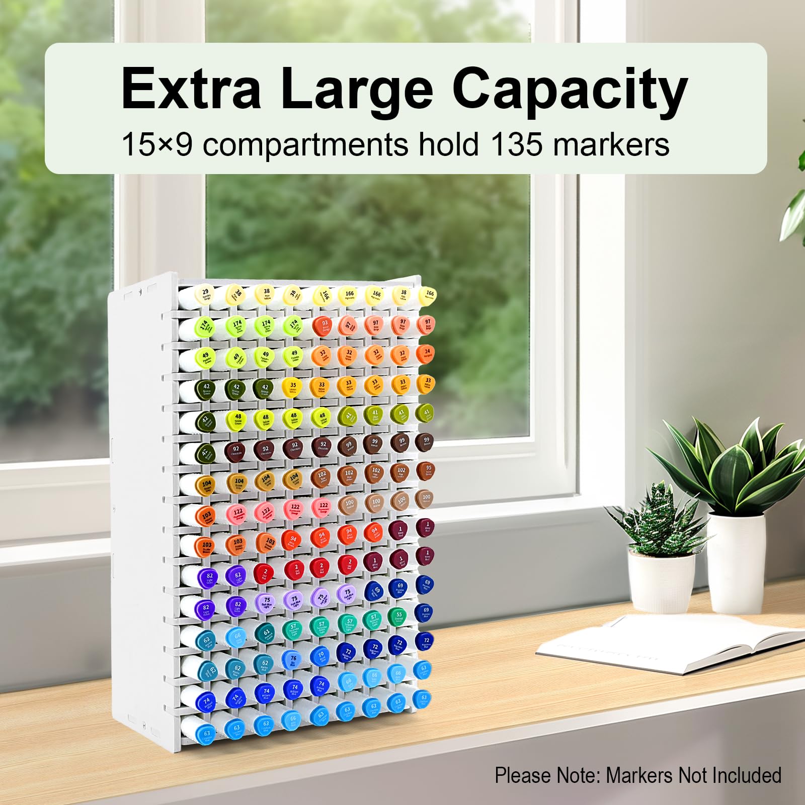 LOSADY Marker Organizer, 135-Slot Marker Holder with Adjustable Dividers