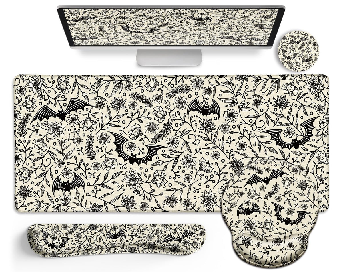 LIMKRIAN Goth Bat Ergonomic Mouse Pad Set, Large Desk Mat for Desktop