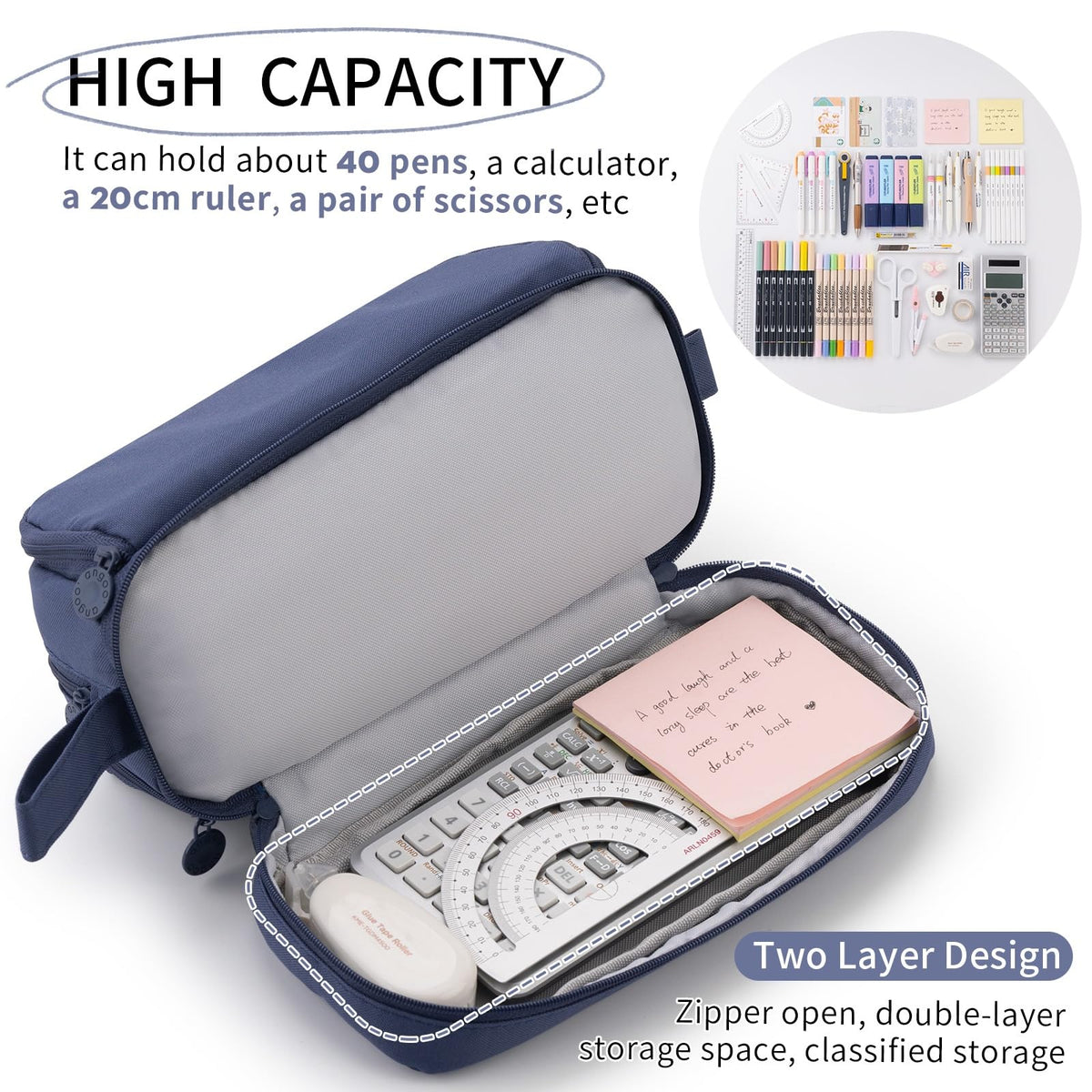 CICIMELON Large Capacity Pen Pencil Case with 4 Compartments, Multi-Slot Pencil Pouch Bag Aesthetic
