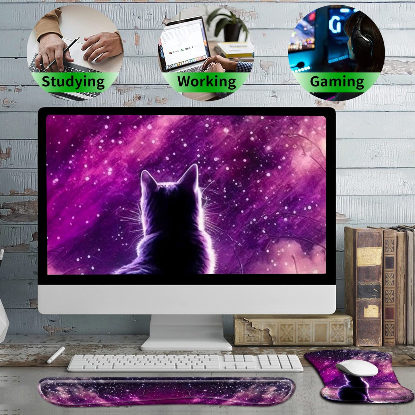 Keyboard Wrist Rest Pad and Ergonomic Gaming Mouse Pad with Wrist Support Set (with Cute Coasters)