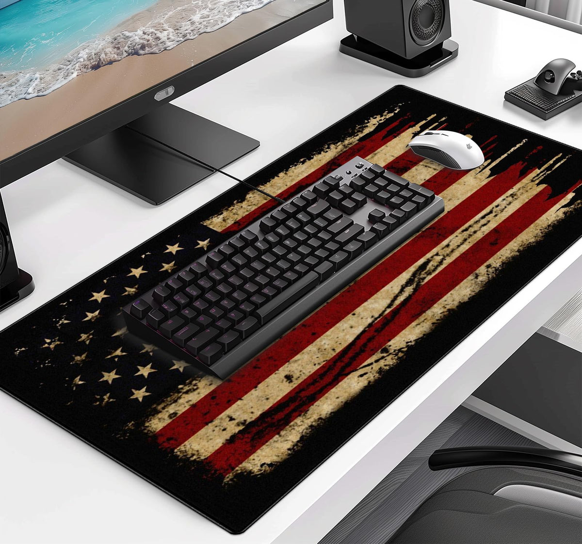 Retro American Flag XL Gaming Mouse Pad with Stitching Edge Laptop Desk Mat