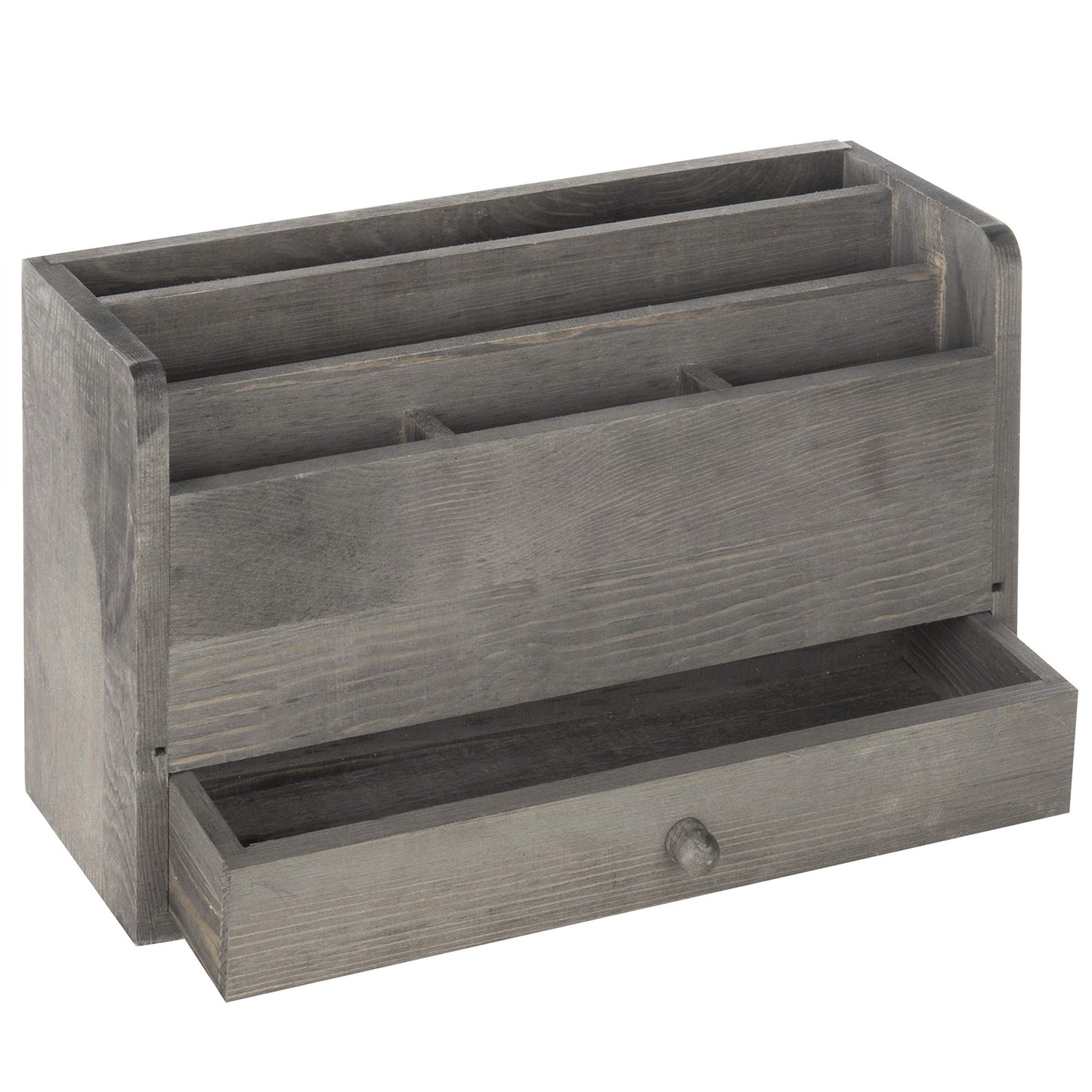 MyGift Rustic Gray Solid Wood Office Desk Supplies and Stationery Organizer, 5 Slot Wooden Desktop