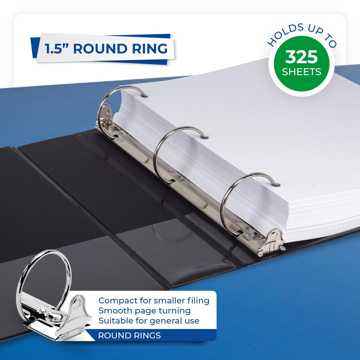 Samsill 1.5 Inch 3 Ring Binders, Made in USA, Economy Round Ring, Clear View Cover, 325 Sheet